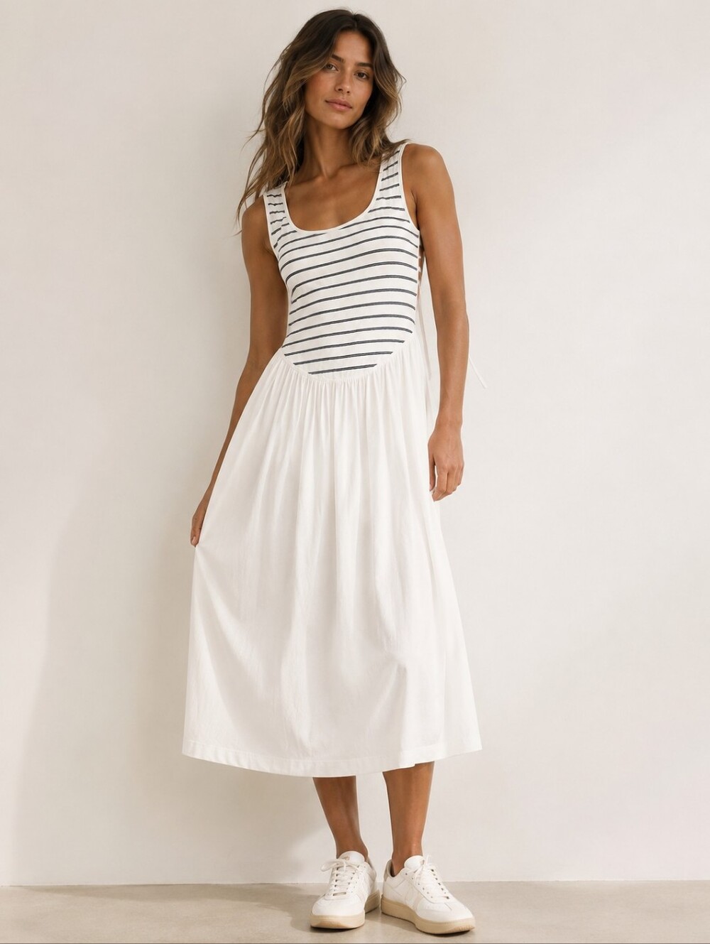 ✨️Free People Alana Open-Back Striped Midi Dress Ivory Combo